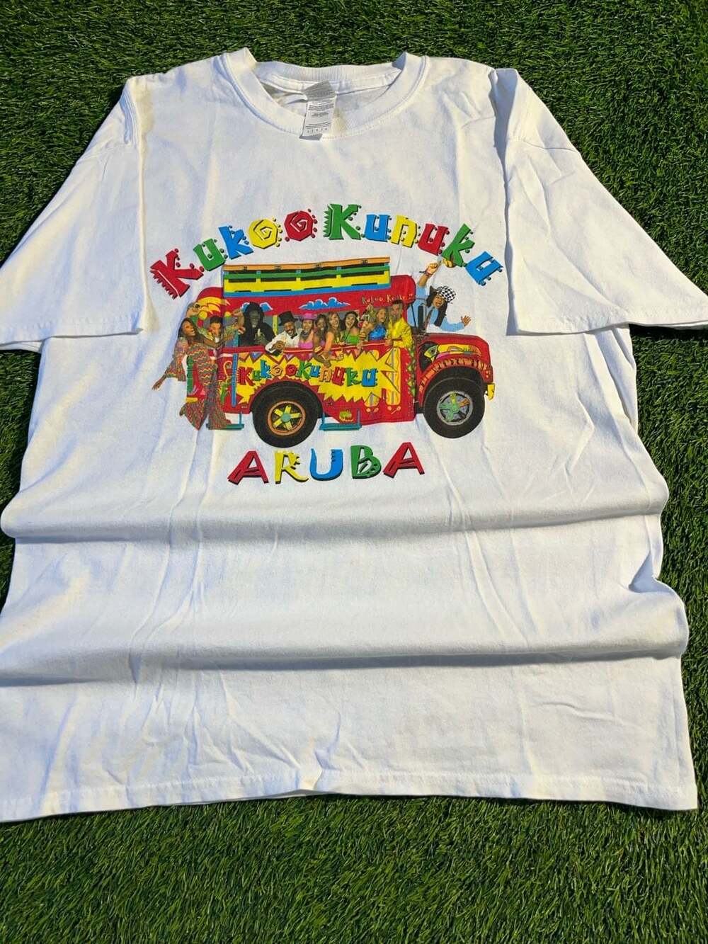 Gildan Kukoo Kunuku Aruba Bus T-Shirt Size L White Souvenir